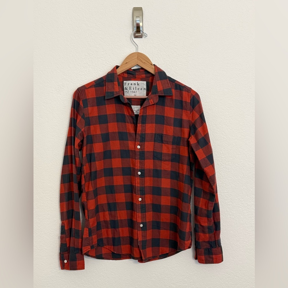 Frank & Eileen Barry Cotton Button-Up Red Plaid Shirt Womens Size Medium Flannel